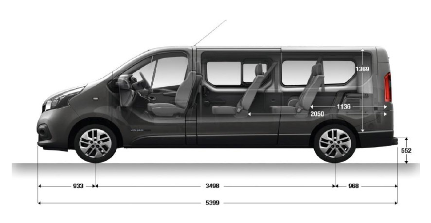 Trafic 9 Seat LWB LL dimensions